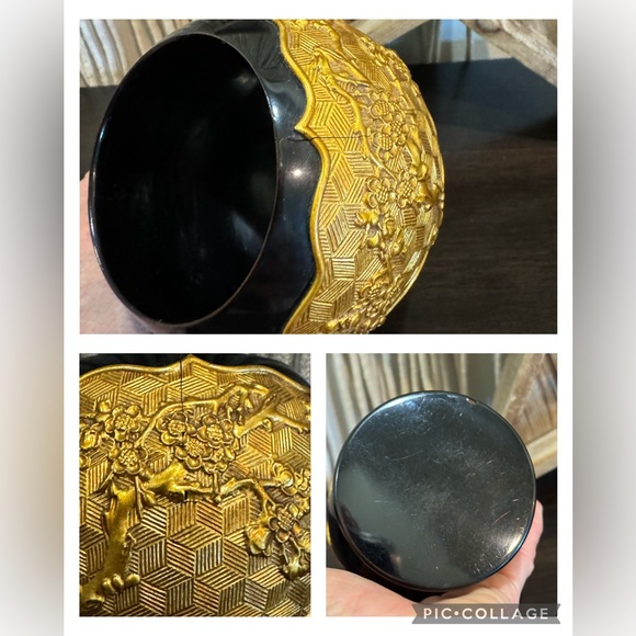 Vintage Chinese Black LAQUERWARE Gold Gilt Vanity or desk Set - Picture 5 of 15